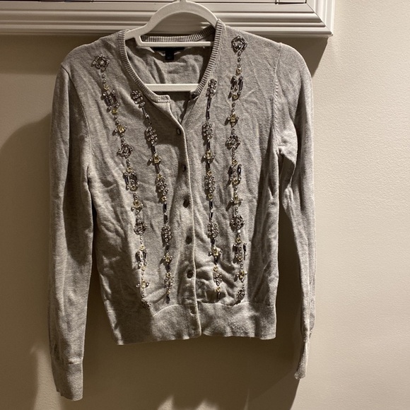 Size small Ann Taylor gray button down sweater, jeweled. Comfortable - Picture 3 of 3